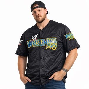 Vintage WWF WrestleMania X8 Jersey Shirt 2002 WWE Black Mesh XXL